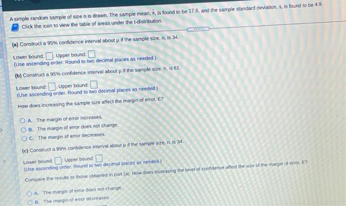 Solved A simple random sample of size nis drawn. The sample | Chegg.com
