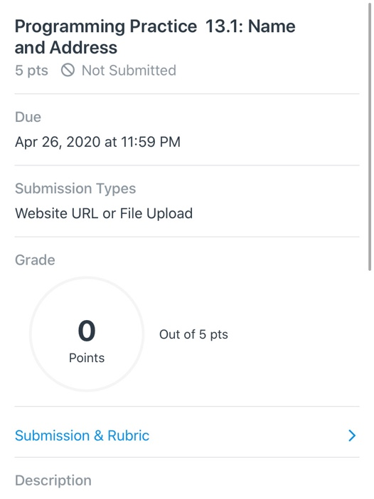 Solved Programming Practice 13.1: Name and Address 5 pts Not | Chegg.com