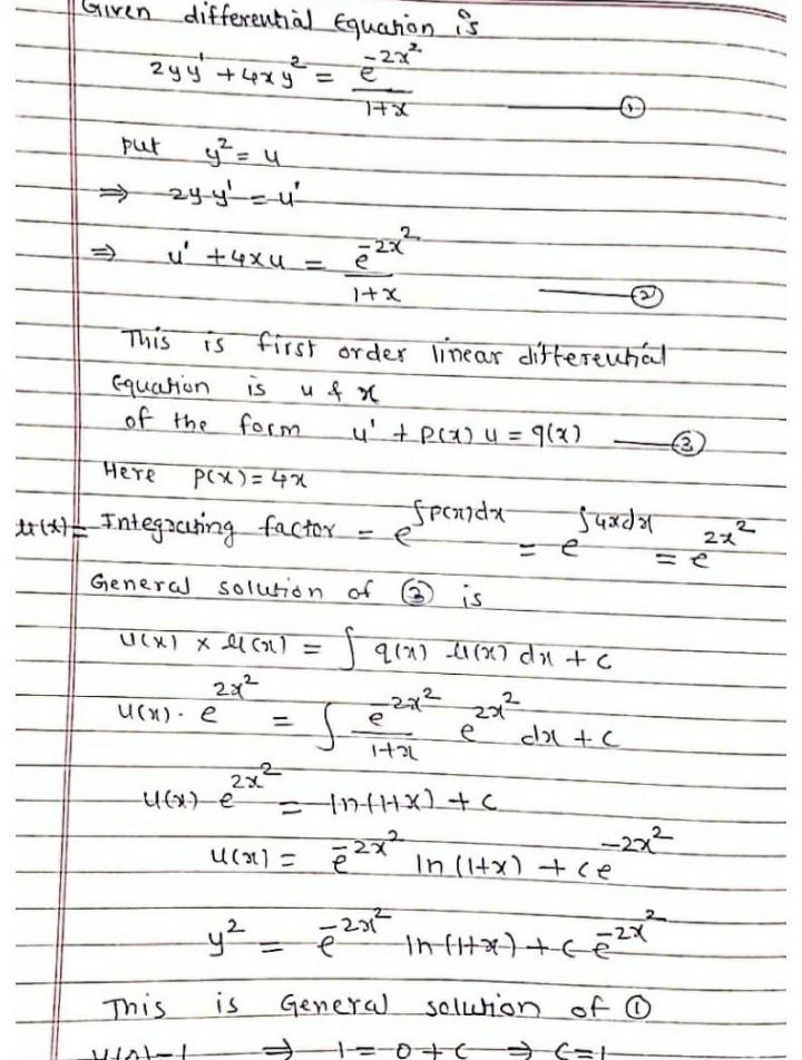 Solved Giren Differential Equation Is 2 2yy 4xy 2 E 2x Chegg Com