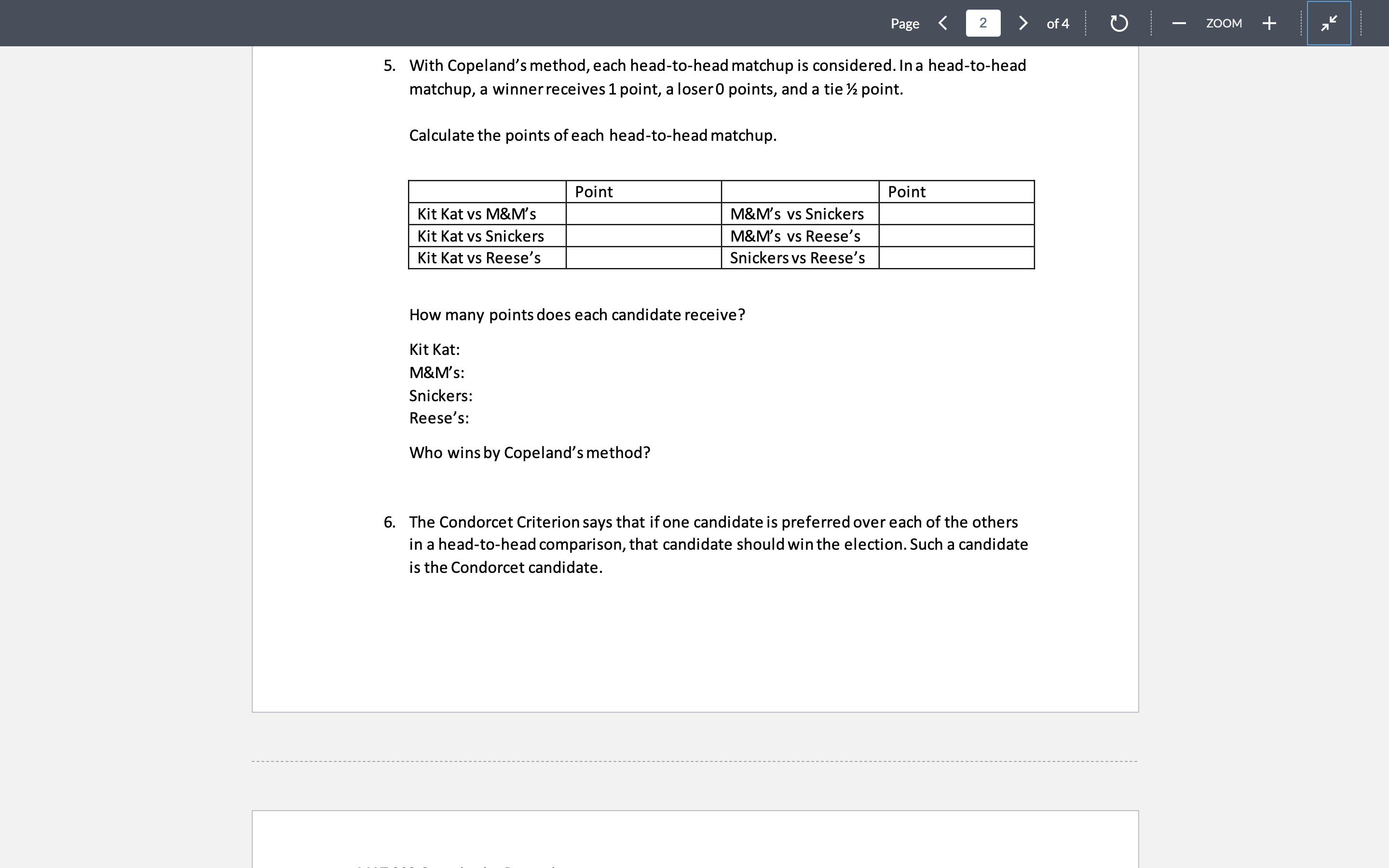 Solved Voting WorksheetWith Copeland's method, each | Chegg.com