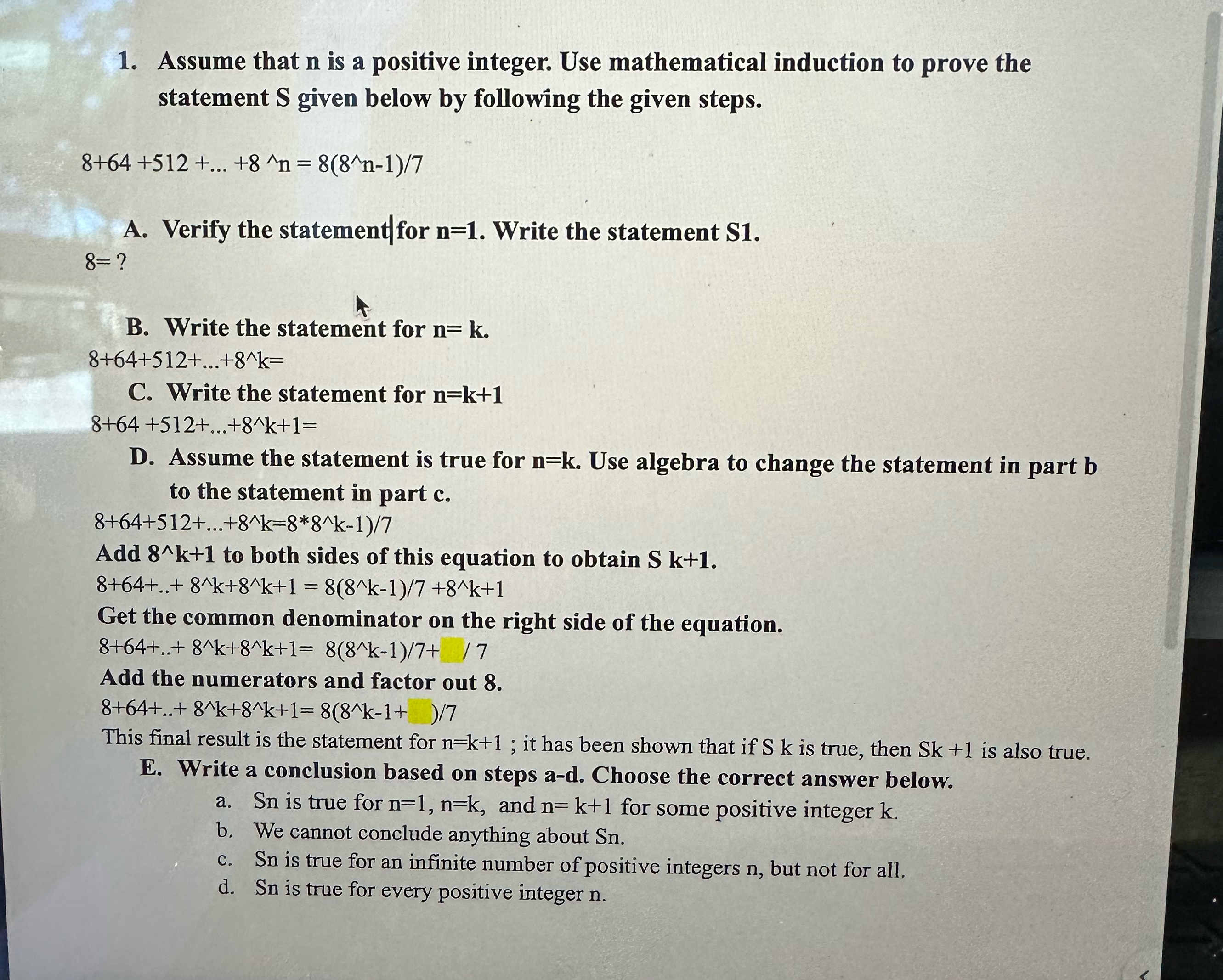 Solved Assume that n ﻿is a positive integer. Use | Chegg.com