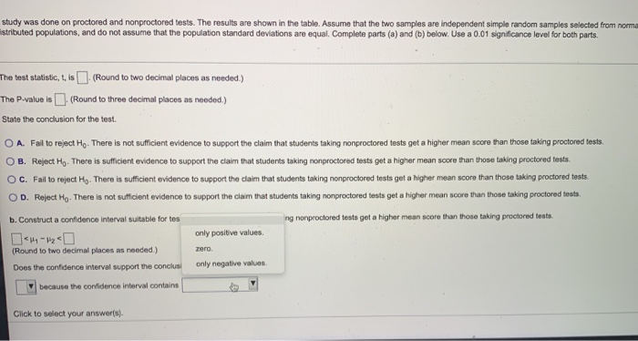 Solved A study was done on proctored and nonproctored tests. | Chegg.com