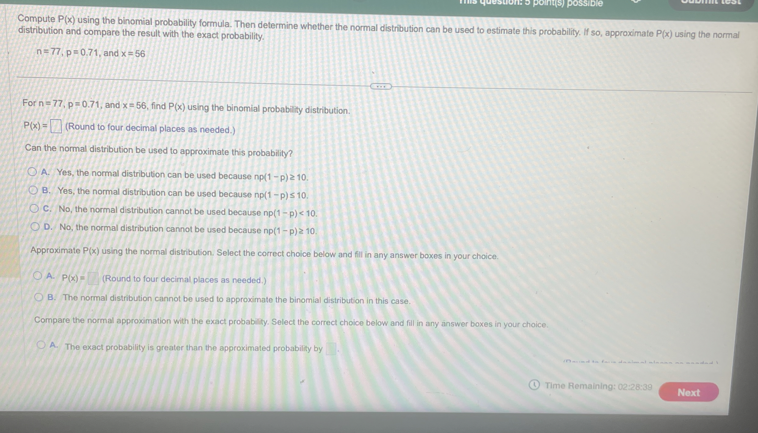 Solved Compute P(x) ﻿using the binomial probability formula. | Chegg.com