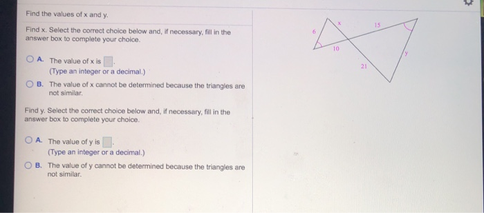 Solved Find the values of x and y. 15 6 Find x. Select the | Chegg.com