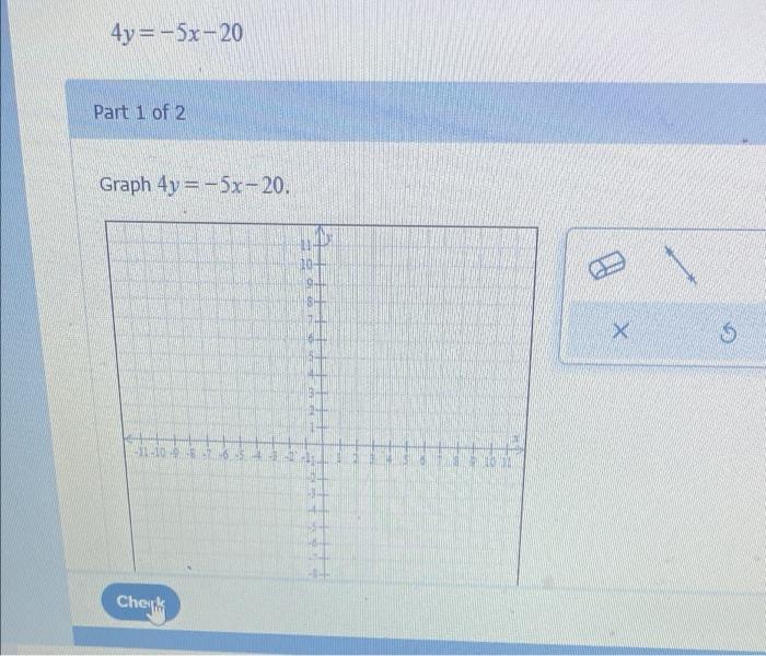 Solved 4y=-5x-20 Part 1 of 2 Graph 4y= -5x-20. | Chegg.com