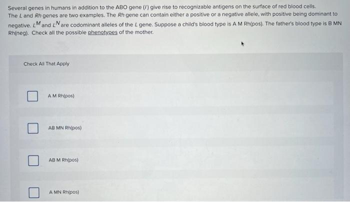 Solved Several Genes In Humans In Addition To The ABO Gene | Chegg.com