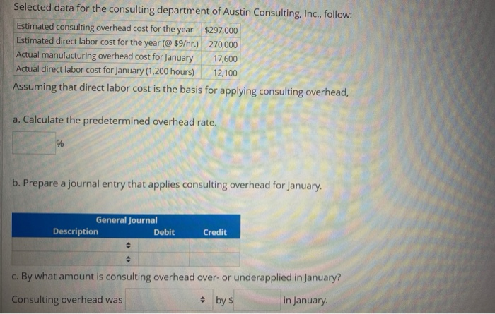 Solved Selected data for the consulting department of Austin | Chegg.com