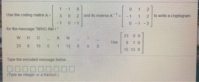 Solved 0 1 2. and its inverse A 11 1 1 2 to write a | Chegg.com