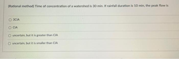 Solved (Rational method) Time of concentration of a | Chegg.com