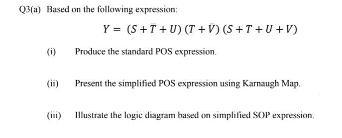 Solved Q3(a) Based on the following expression: Y = (S + 7 + | Chegg.com