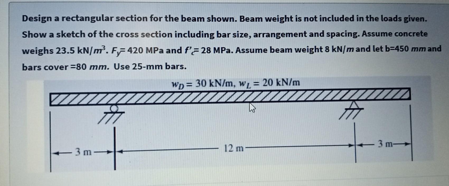 Solved Design A Rectangular Section For The Beam Shown. Beam | Chegg.com