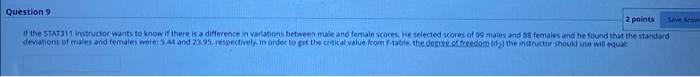 Solved Question 9 2 points See Am if the STAT311 instructor | Chegg.com