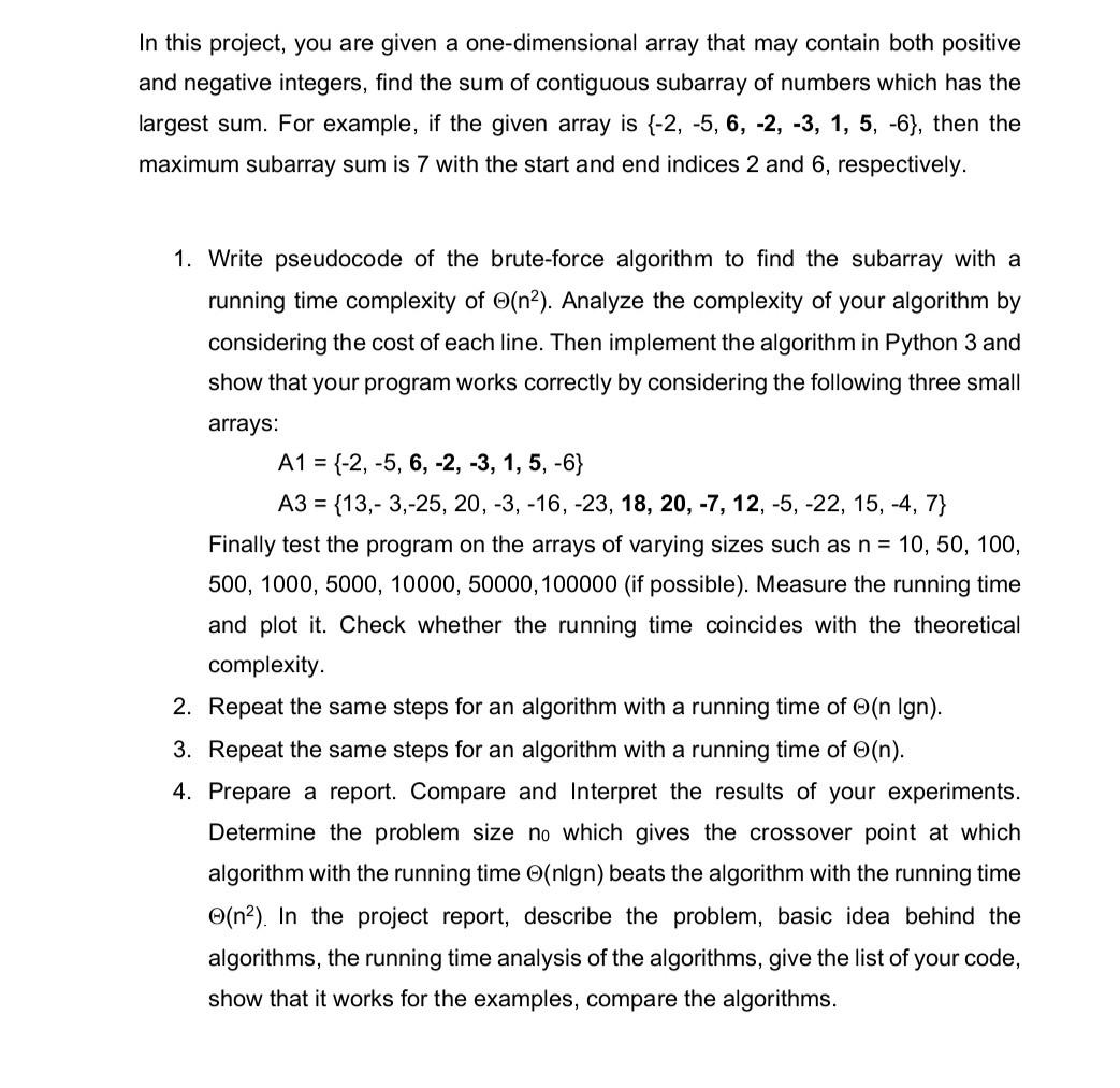 Solved In this project, you are given a one-dimensional | Chegg.com