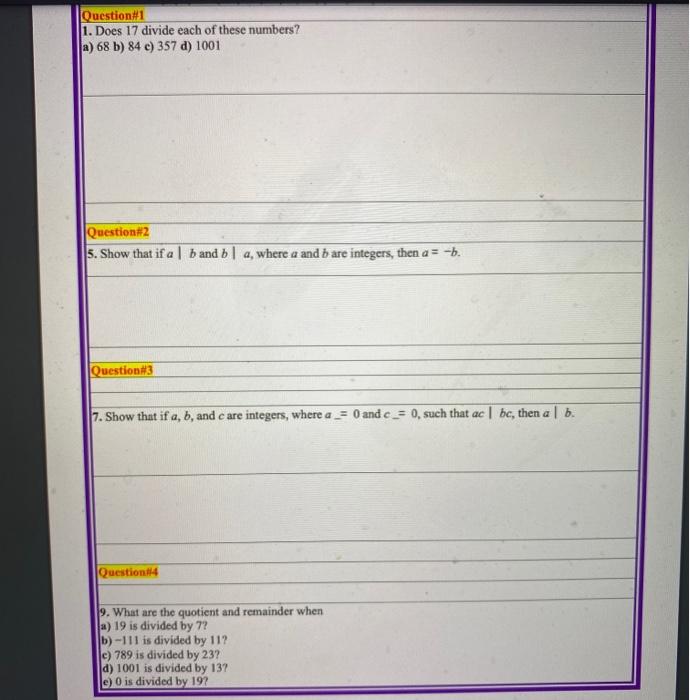 Solved Question 1 1 Does 17 Divide Each Of These Numbers Chegg