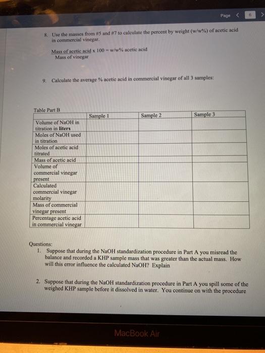 Solved Page 4 Part A. Standardization of Sodium Hydroxide | Chegg.com