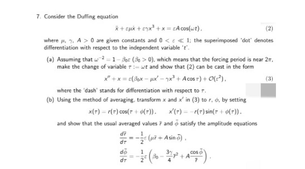 7. Consider the Duffing equation | Chegg.com