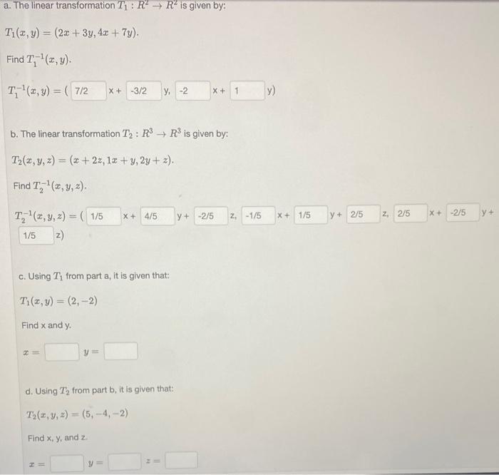 Solved a. The linear transformation T1:R2→R2 is given by: | Chegg.com
