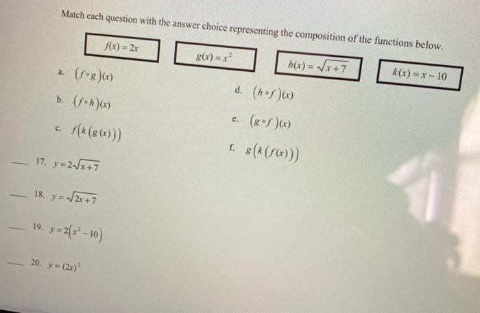Solved Match each question with the answer choice | Chegg.com