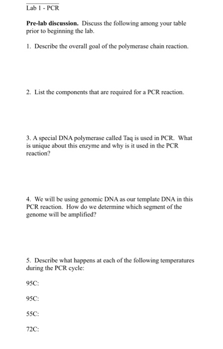 Solved: Lab 1 - PCR Pre-lab Discussion. Discuss The Follow... | Chegg.com