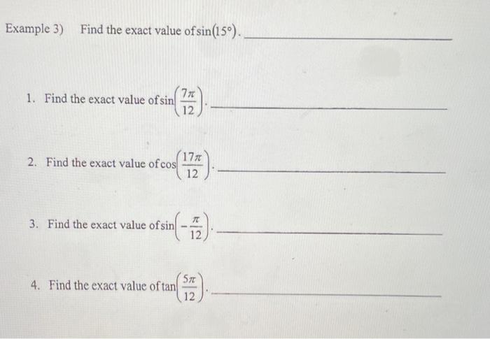 find the exact value of sin 7π 12