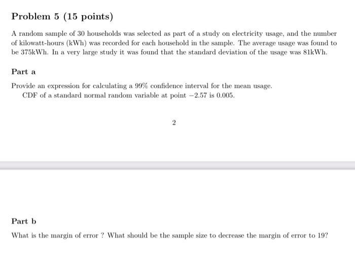 Solved Problem 5 (15 points) A random sample of 30 | Chegg.com