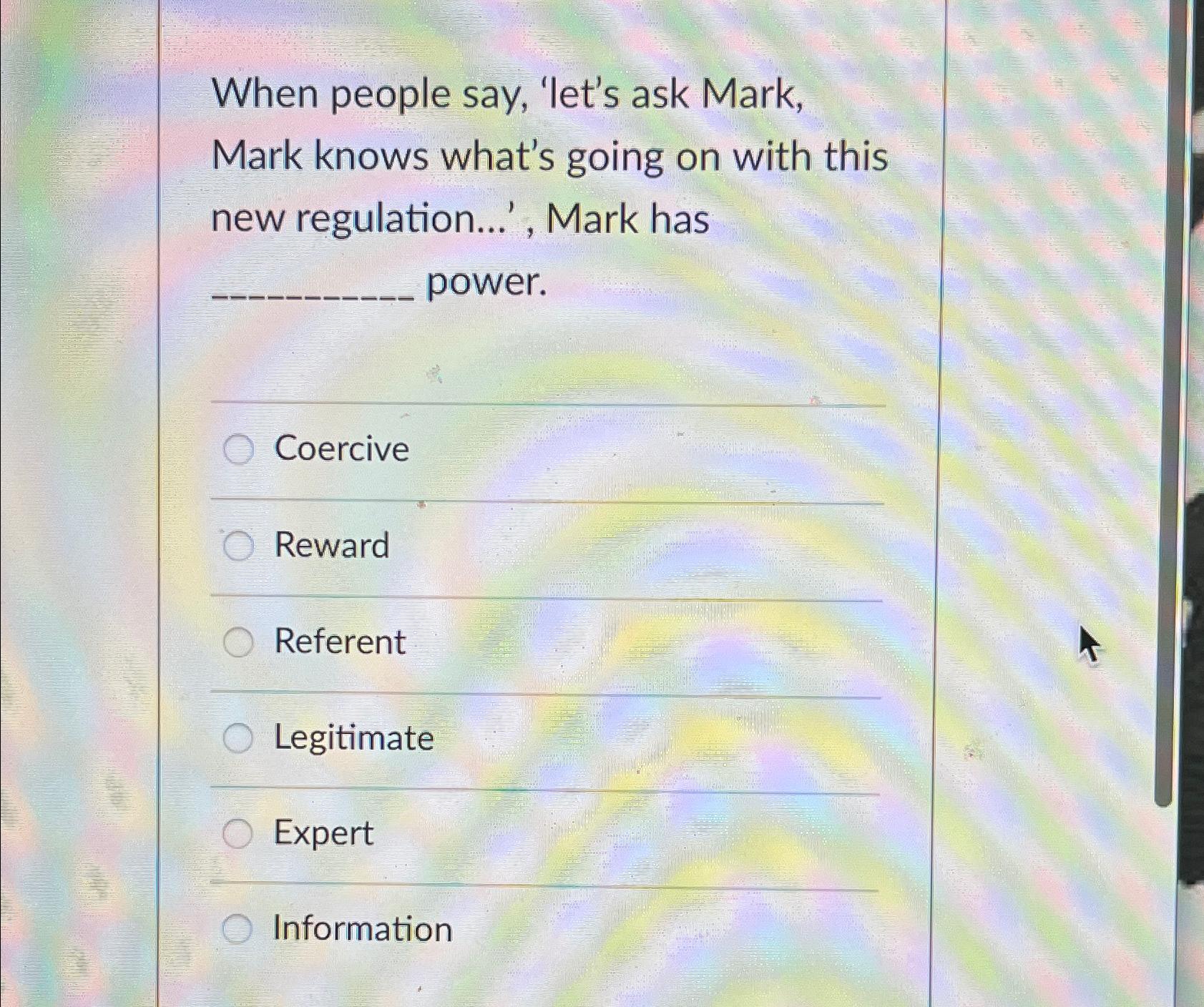 Solved When people say, 'let's ask Mark, Mark knows what's | Chegg.com