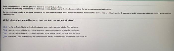 Solved A professor is teaching two sections of a Calculus | Chegg.com