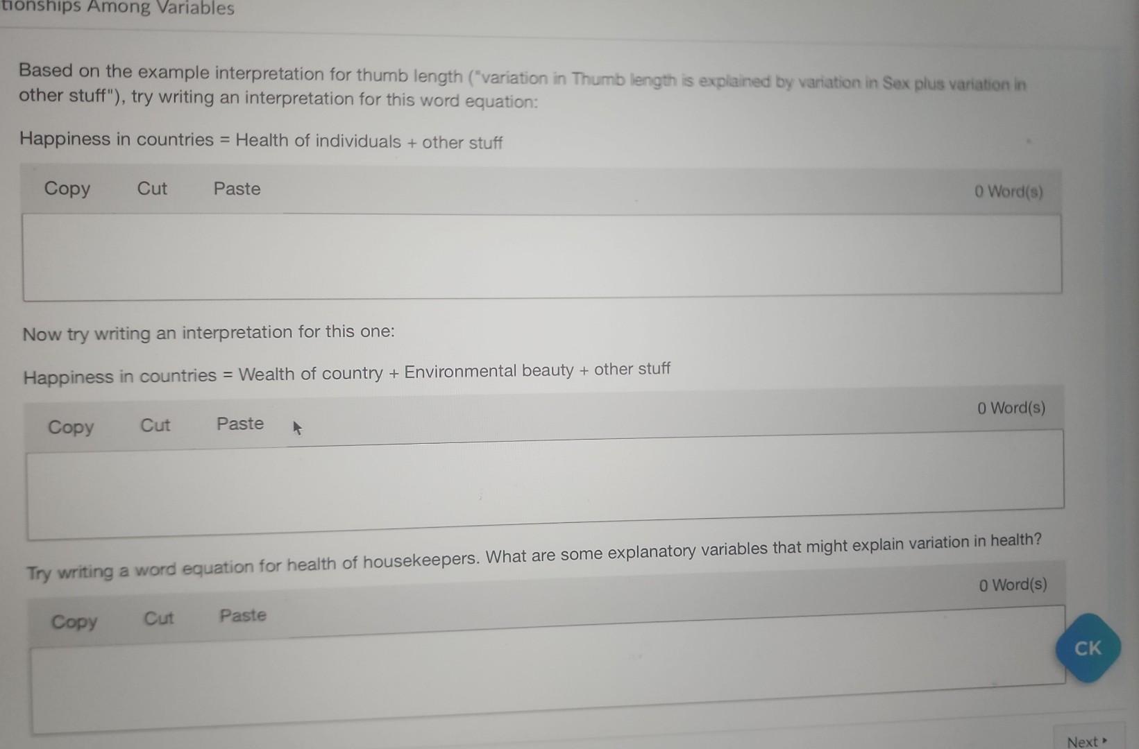 Solved Based on the example interpretation for thumb length | Chegg.com