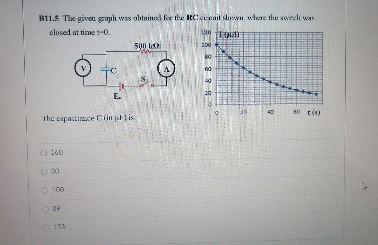 Solved B11.5 The Given Graph Was Obtained For The RC Circuit | Chegg.com