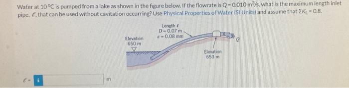 Solved Water at 10∘C is pumped from a lake as shown in the | Chegg.com