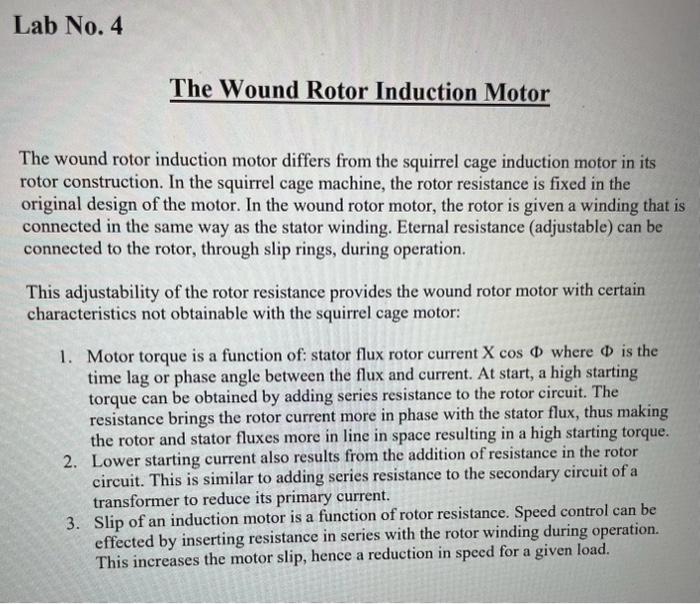 Solved The wound rotor induction motor differs from the | Chegg.com