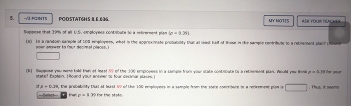 Solved 13 Points Podstat6hs 8 E 036 My Notes Ask Your T Chegg Com