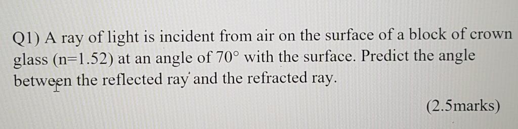 Solved Q1) A ray of light is incident from air on the | Chegg.com
