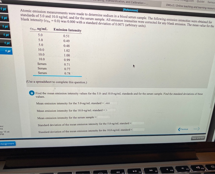 Solved ardization, and Calibration Quizlet Samsu OWLV2