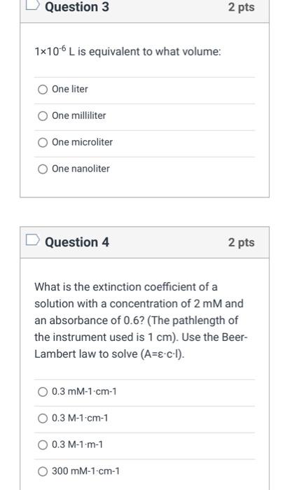 Solved 1×10−6 L is equivalent to what volume: One liter One | Chegg.com