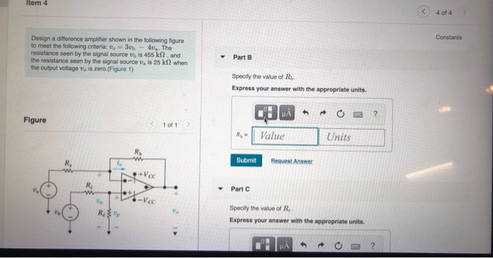 Solved Constants me Text Design a difference amplifier shown | Chegg.com