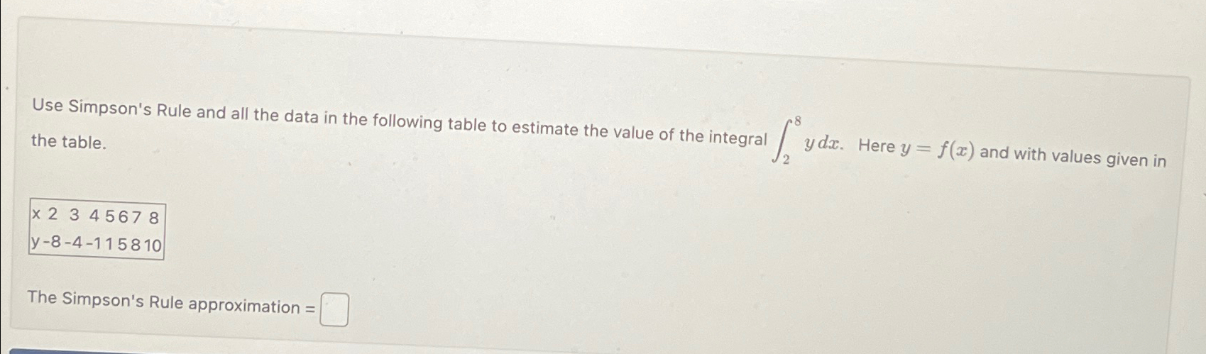 Use Simpson's Rule and all the data in the following | Chegg.com