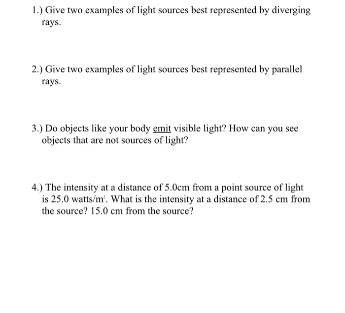 Sources of Light, Examples of Sources of Light