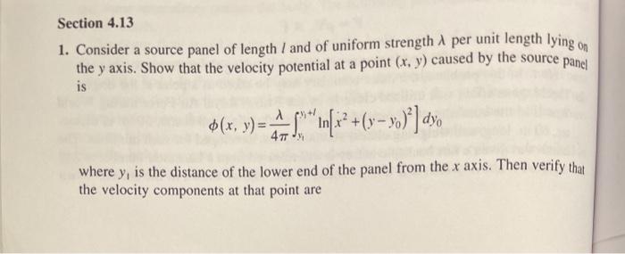 Solved Section 4.13 1. Consider a source panel of length / | Chegg.com