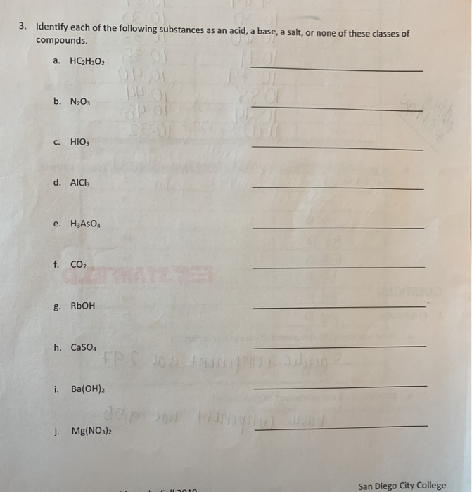 Solved 3. Identify each of the following substances as an | Chegg.com