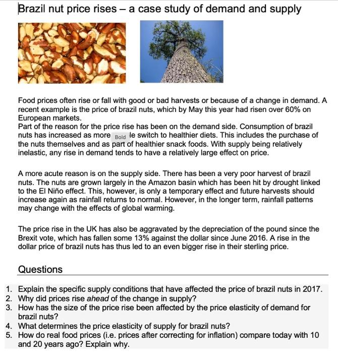 Solved Brazil nut price rises a case study of demand and