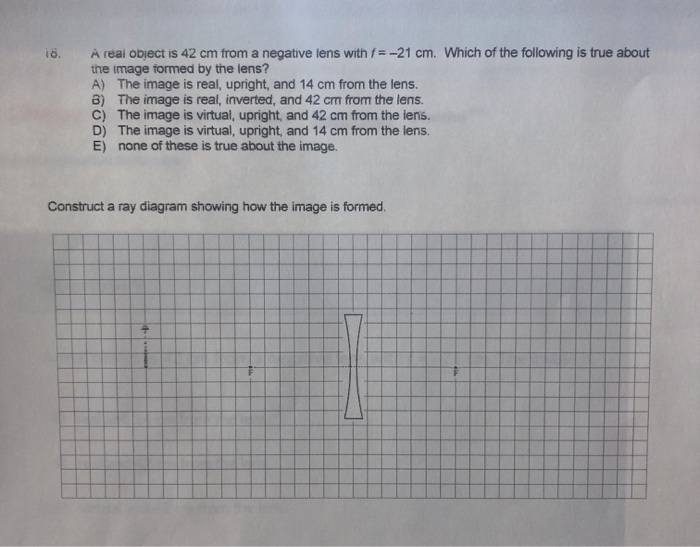 Solved 16. A real object is 42 cm from a negative lens with | Chegg.com