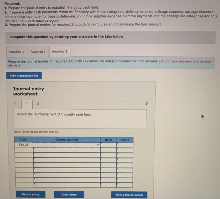 Solved Required: 1. Prepare the journal entry to establish | Chegg.com
