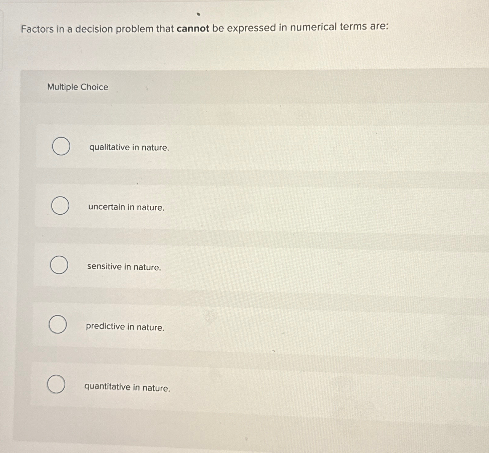 Solved Factors in a decision problem that cannot be | Chegg.com