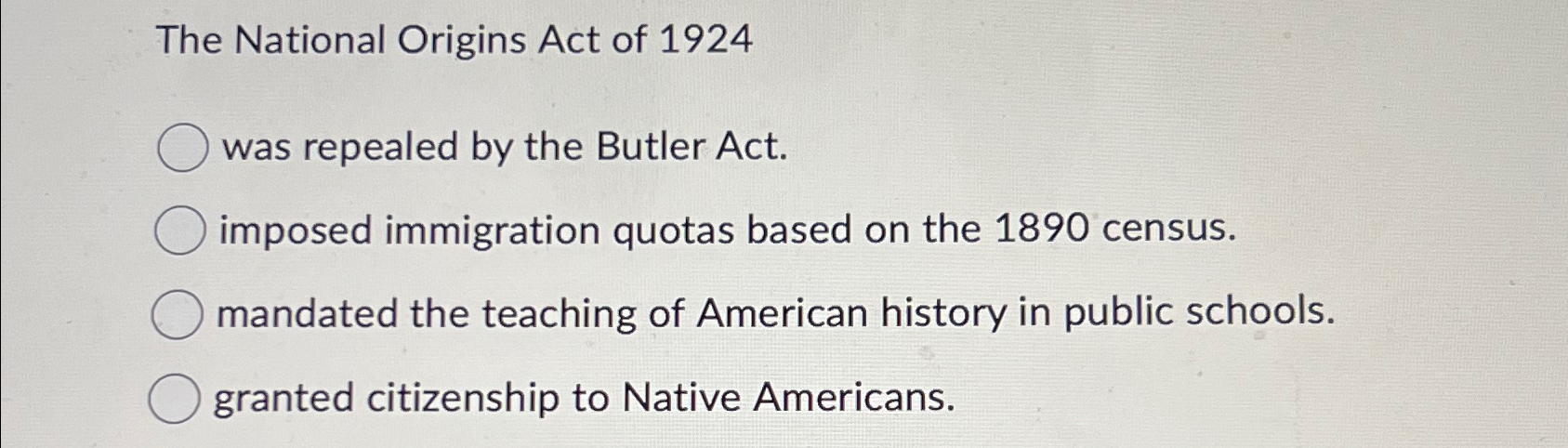 the national origins act of 1924 imposed immigration quotas based on