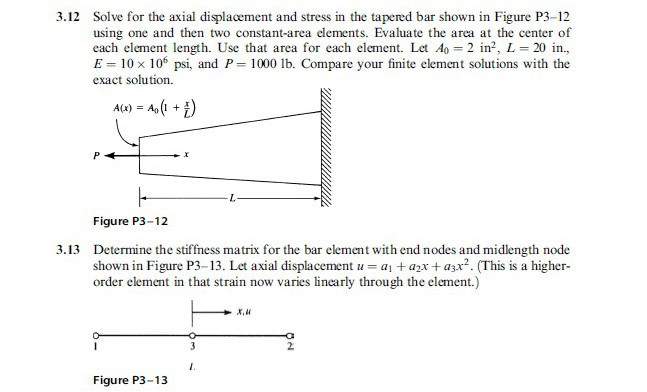 Solved 3.12 Solve for the axial displacement and stress in | Chegg.com