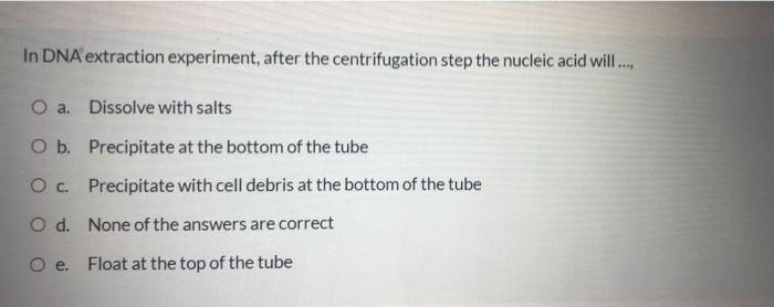 Solved In DNA extraction experiment, after the | Chegg.com