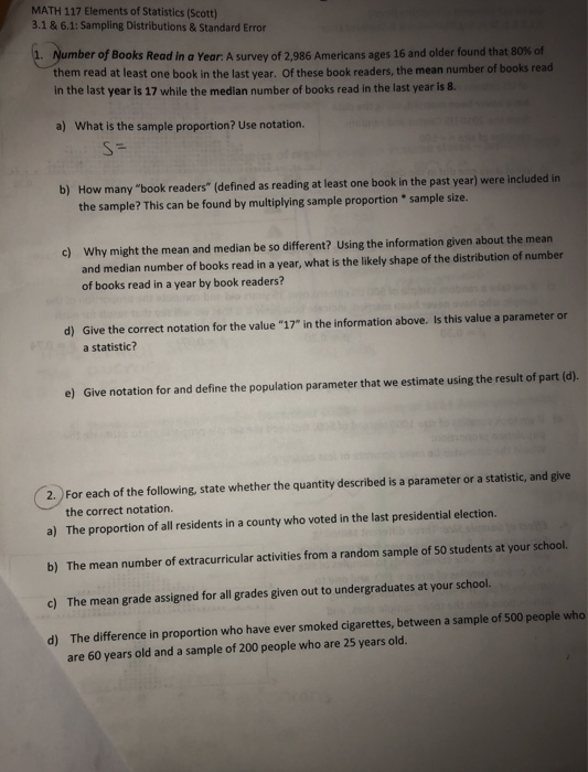Math 117 Statistics Solved MATH 117 Elements of Statistics (Scott) 3.1 & 6.1: | Chegg.com