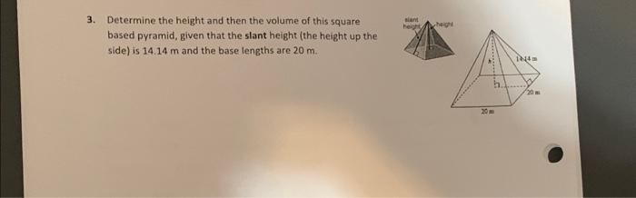 Solved 3. Determine the height and then the volume of this | Chegg.com