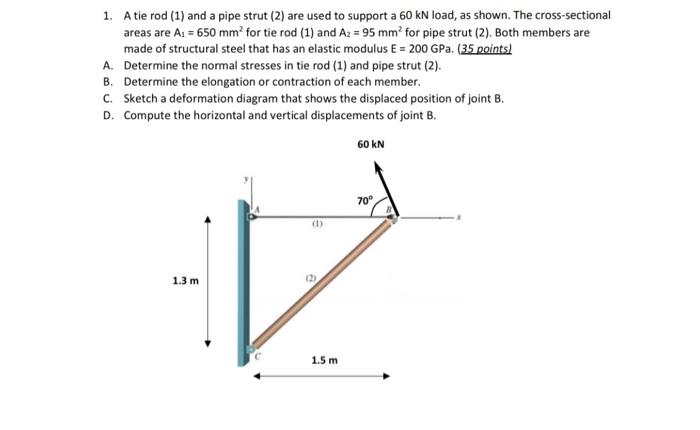 Solved 1. A Tie Rod (1) And A Pipe Strut (2) Are Used To | Chegg.com